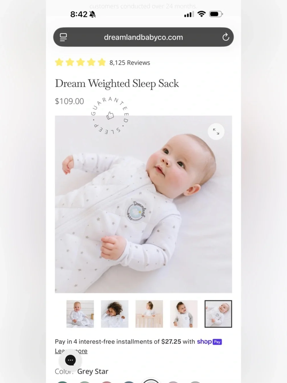 Dreamland Baby quilted weighted Sleep Sack with 2 way Front Zip